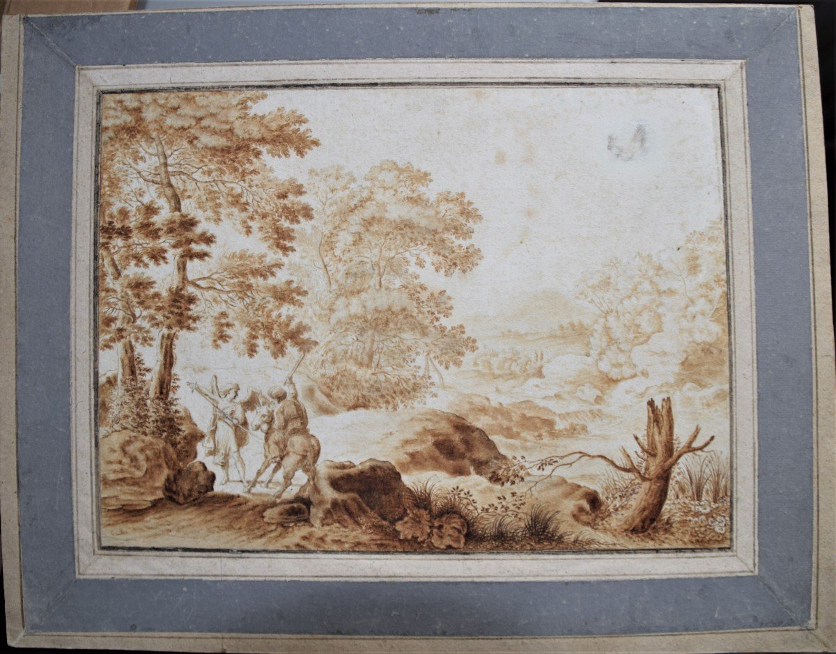 Flemish School Of The 17th Century. Landscape With Balaam On His Donkey And The Angel.-photo-3