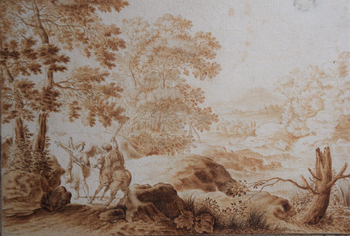 Flemish School Of The 17th Century. Landscape With Balaam On His Donkey And The Angel.-photo-1