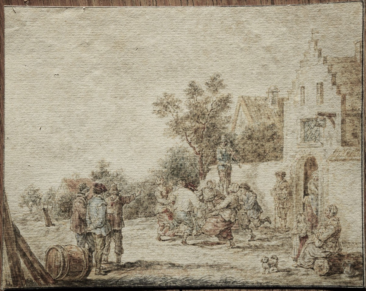 Ecole Hollandaise, Vers 1700. Scène Villageoise.