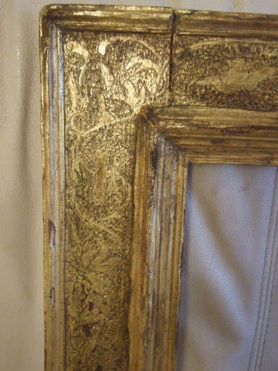 Cassetta Frame Decorated With Foliage & Scrollwork, Punched Drawings. 20th-photo-2