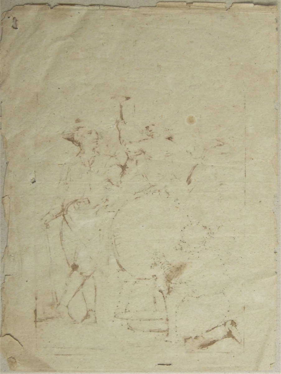 Drawing Around 1800. The Childhood Of Bacchus. Incised With Holes - Poncif- For Transfer.-photo-3