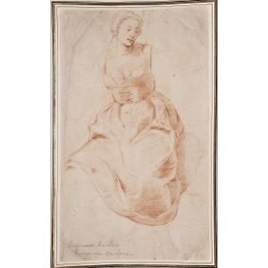 Florentine School, C. 1600. Study Of Seated Woman. Old Attribution To Giovanni Da San Giovanni
