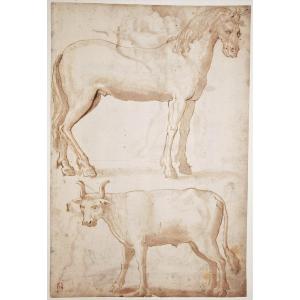 Italian School, End 16th , Study Of Cupid, Putti, Animals On The Back. Coll. Burgi, L.3400