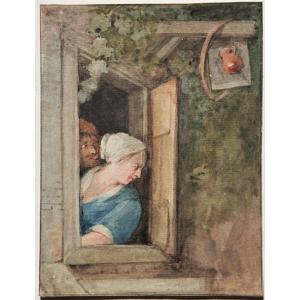 Aert Schouman 1710-1792. Couple At Their Window.ex Collection Van Regteren-altena, Lugt 4617