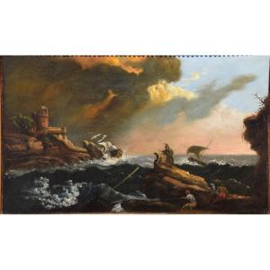 French School, Circa 1800. Boats In The Storm.