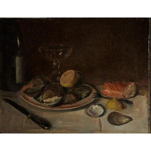 Ecole Belge Du 19è. Nature Morte Aux Huitres.