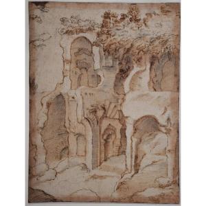 Ecole Italienne Du 17è. Etude De Ruines. Collection Herrmann, Lugt1352a.