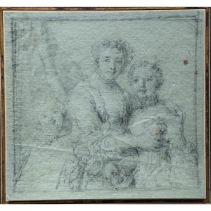 18th Century French School. Portrait Of A Mother And Her Daughter.