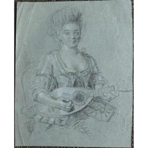 18th Century French School. Elegant Woman Playing Mandolin.