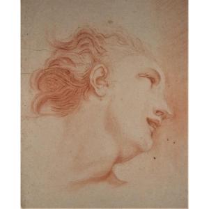 French School Of The 18th Century. Study Of A Head , Seen From Below.