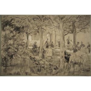 Nicolaas Van Der Waay. Projet Pour Son Tableau " Après-concert Au Jardin d'Artis Royal", Signé