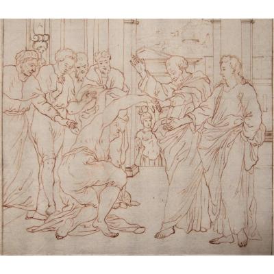 Drawing Around 1600, Squared For Transfer- Scene Of Healing. Probably Flemish