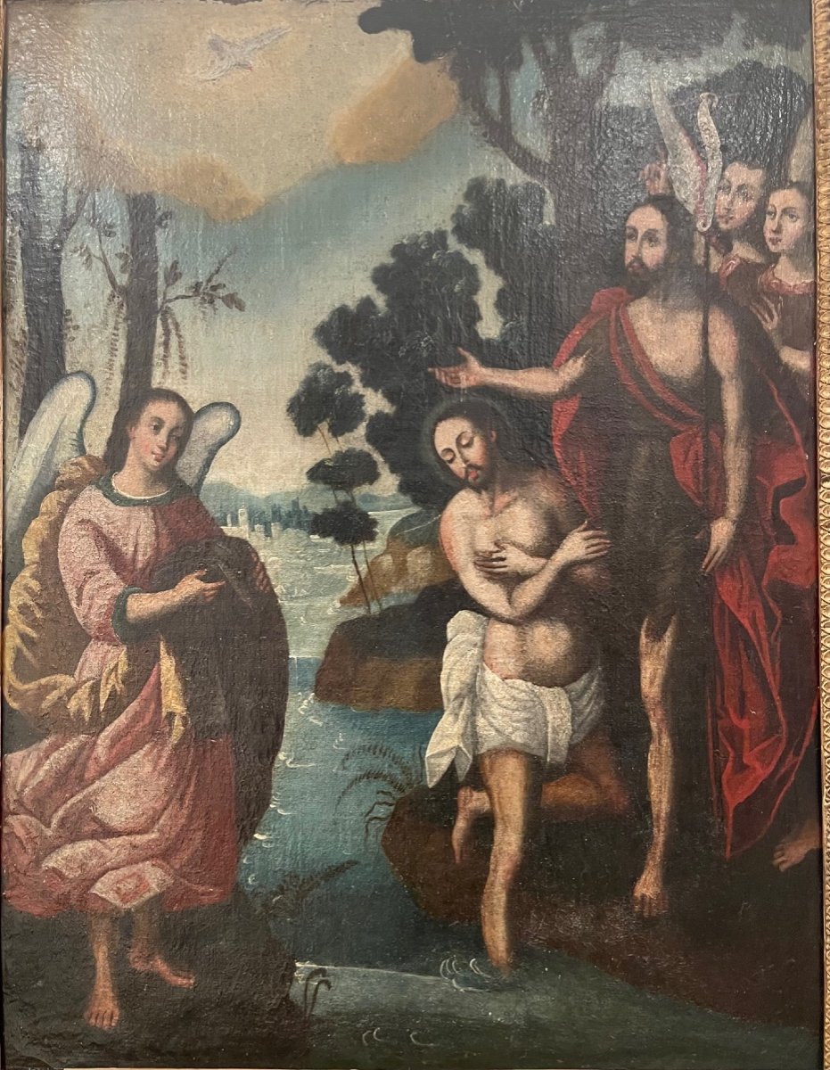 Baptism Of Christ. Cuzco School, 17th Century.-photo-2