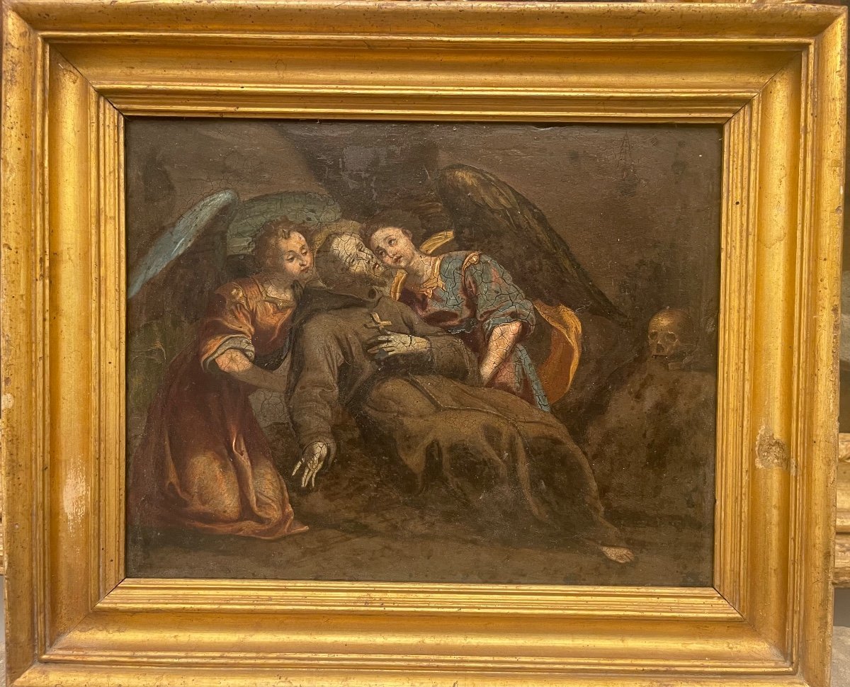 Death Of Saint Francis. Painting On Slate. Italian School From The 16th Century.