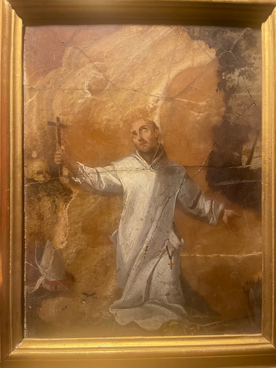 Saint Bruno. Peinture Sur Albâtre. 17ème Siècle. Ecole Italienne.