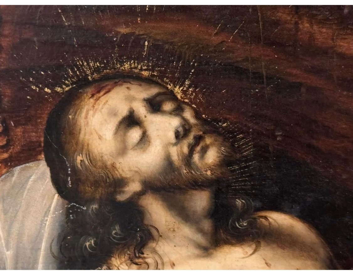 Enterrement Du Christ. Huile Sur Bois. 16ème Siècle. Grande Qualité.-photo-7