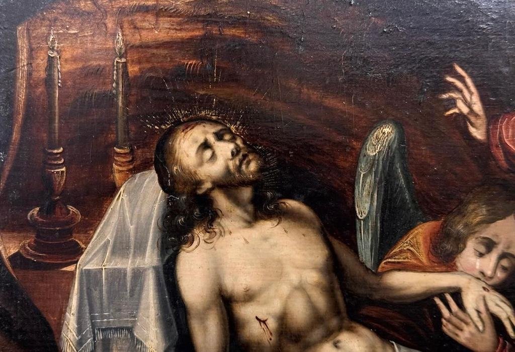 Enterrement Du Christ. Huile Sur Bois. 16ème Siècle. Grande Qualité.-photo-8