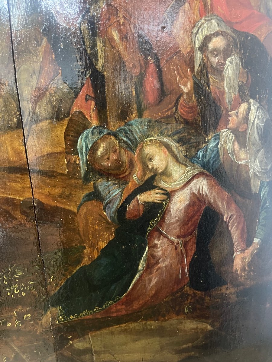 Huile Sur Bois. 16ème Siècle. Ecole Flamande. Crucifixion. Calvaire. Grande Qualité.-photo-2