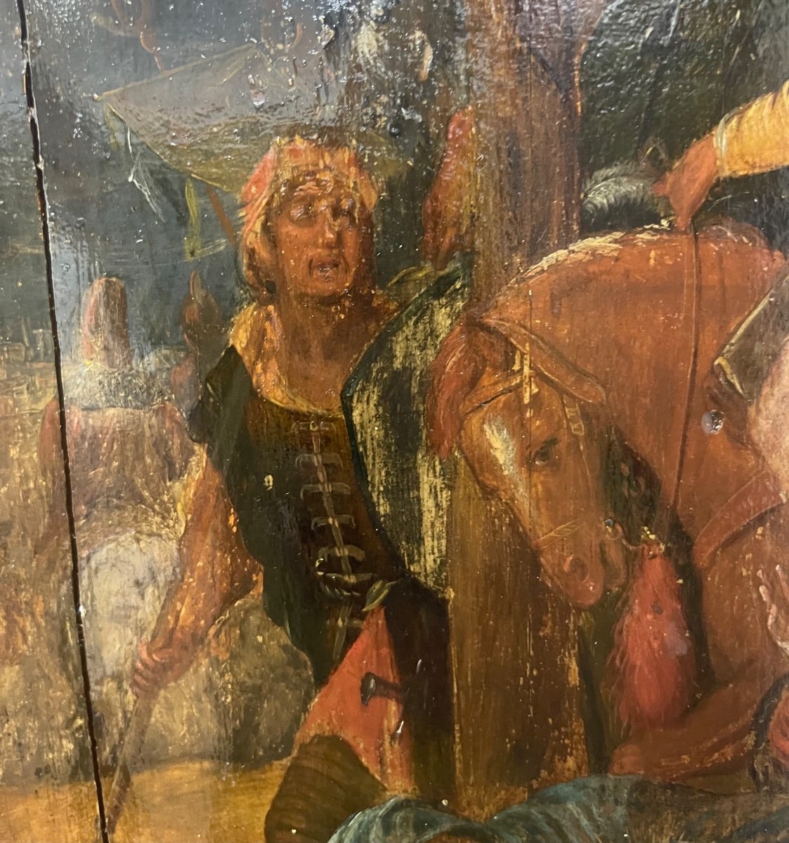 Huile Sur Bois. 16ème Siècle. Ecole Flamande. Crucifixion. Calvaire. Grande Qualité.-photo-3