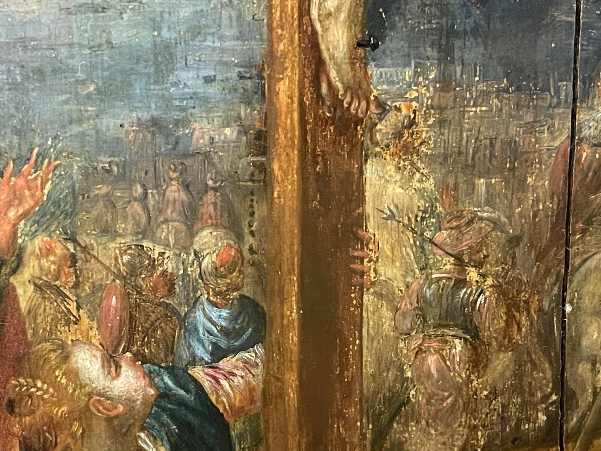 Huile Sur Bois. 16ème Siècle. Ecole Flamande. Crucifixion. Calvaire. Grande Qualité.-photo-4