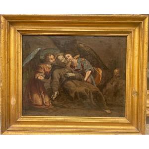 Death Of Saint Francis. Painting On Slate. Italian School From The 16th Century.