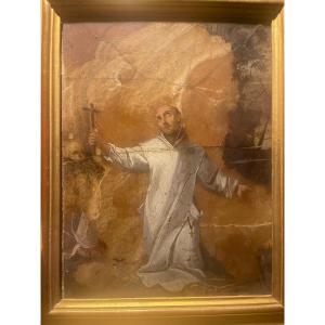 Saint Bruno. Painting On Alabaster. 17th Century. Italian School.