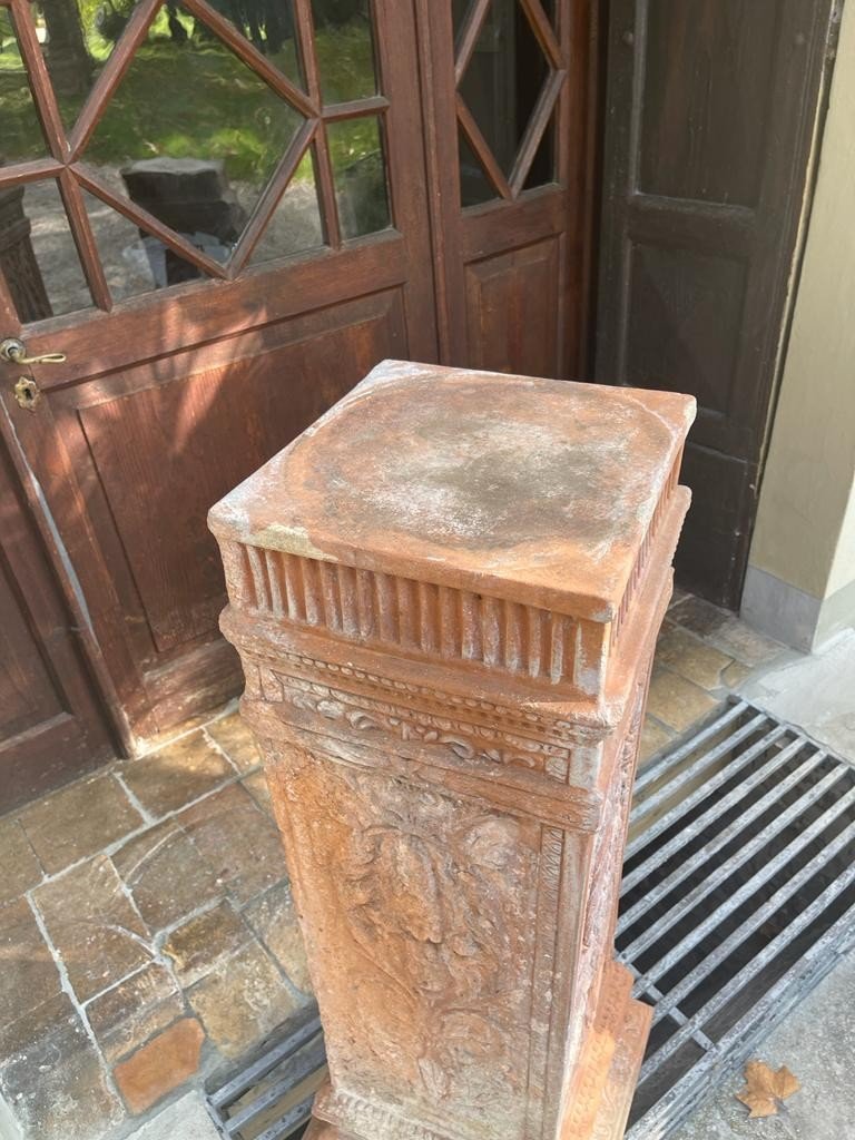 Paire De Colonnes En Terre Cuite 19eme-photo-1