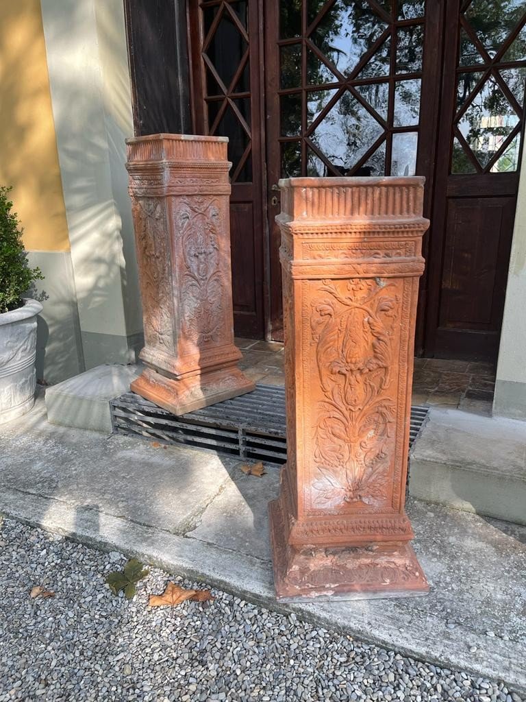 Paire De Colonnes En Terre Cuite 19eme