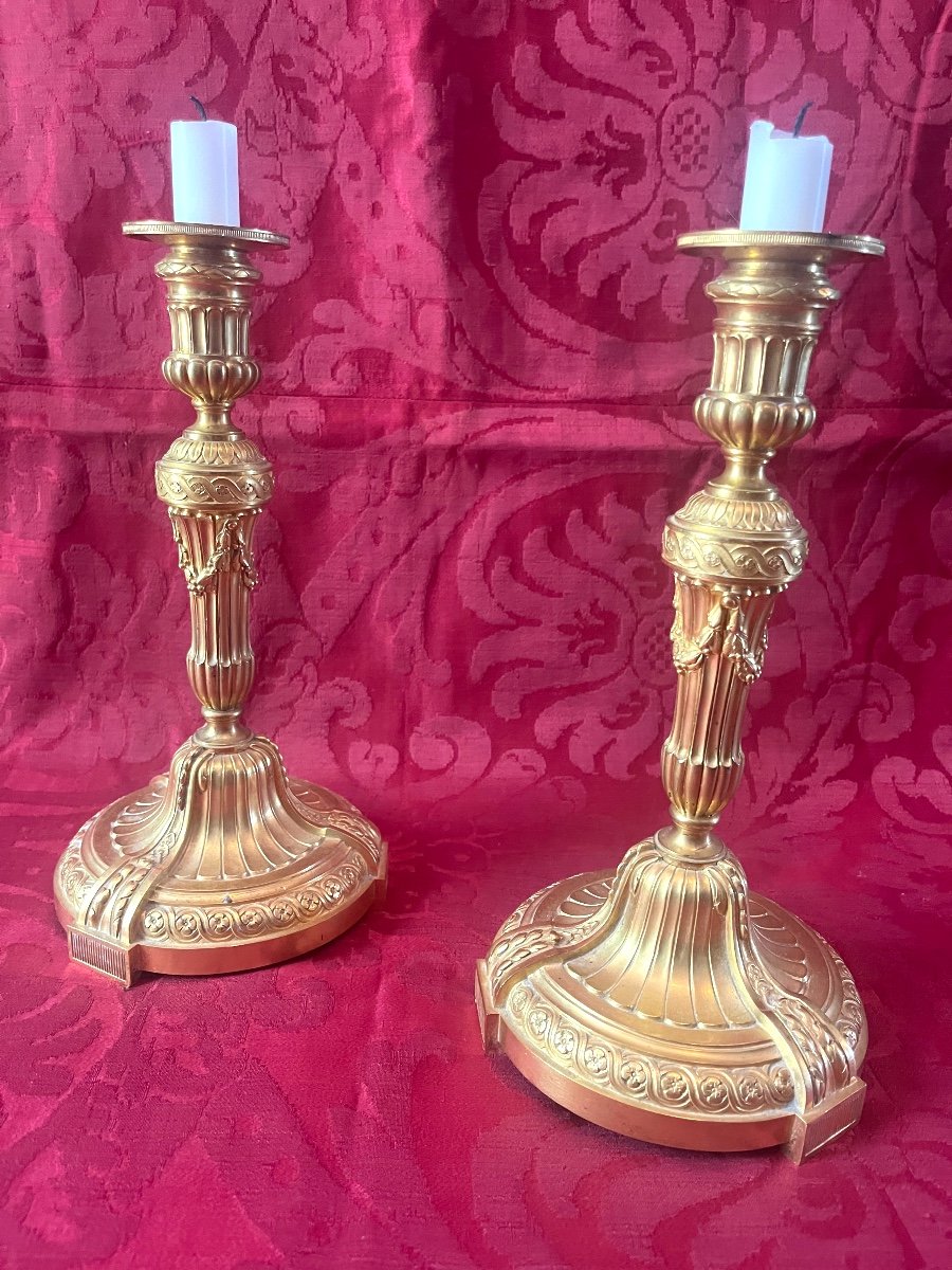 Pair Of Candelstick Bronze 19th Century