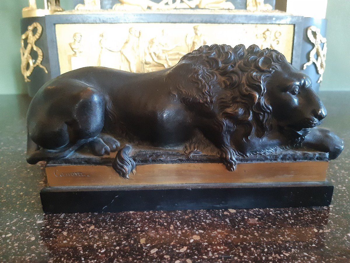 d'Après Canova, Lion Couché Bronze 19eme