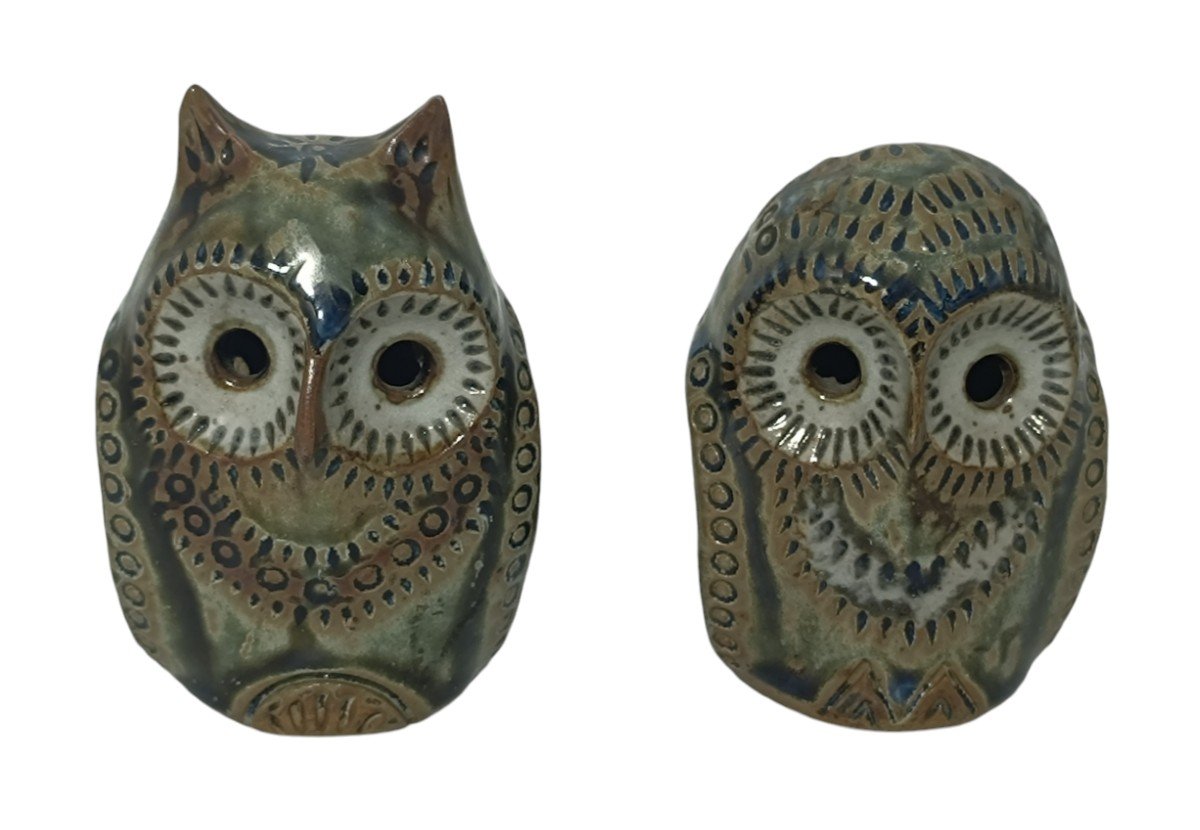 Pair Of Bruce Taylor/sant Vicens Glazed Stoneware Owls-photo-2