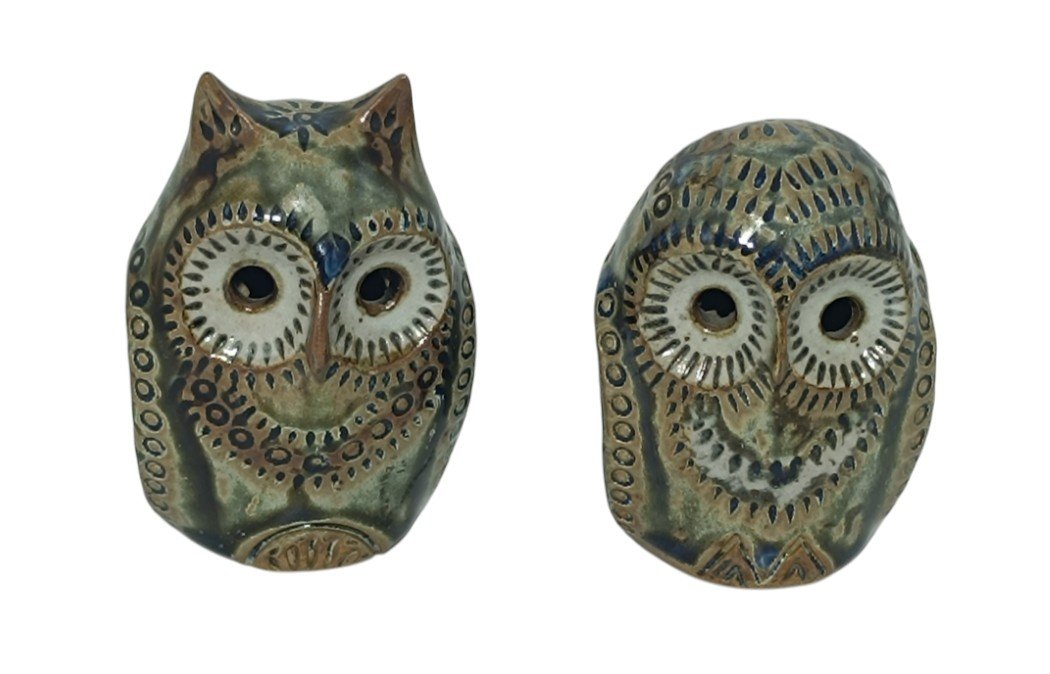 Pair Of Bruce Taylor/sant Vicens Glazed Stoneware Owls