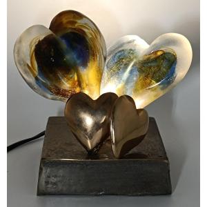 Yves Lohé Glass Paste And Bronze Heart Lamp