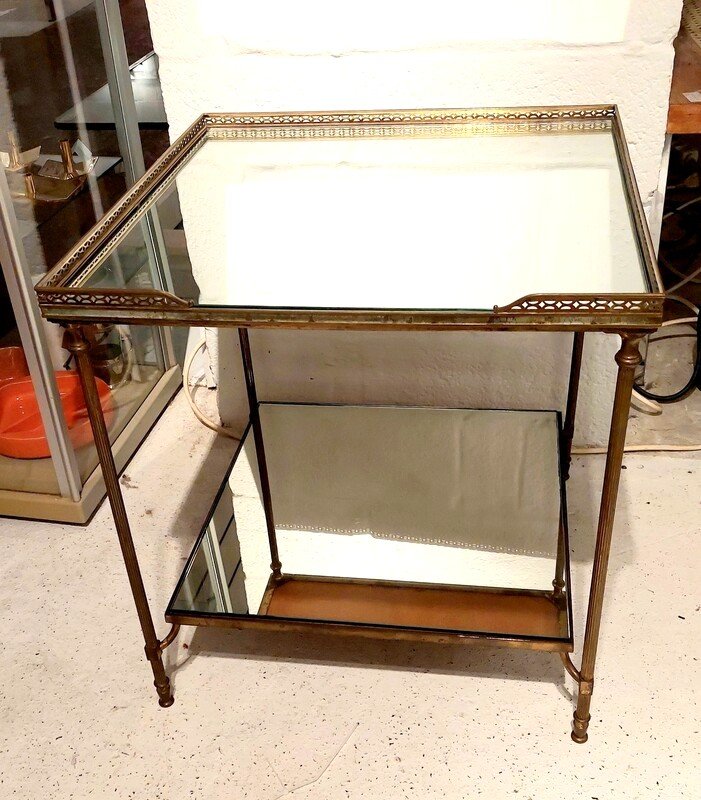 Side Table In Brass And Mirrors Maison Charles, France 1960s