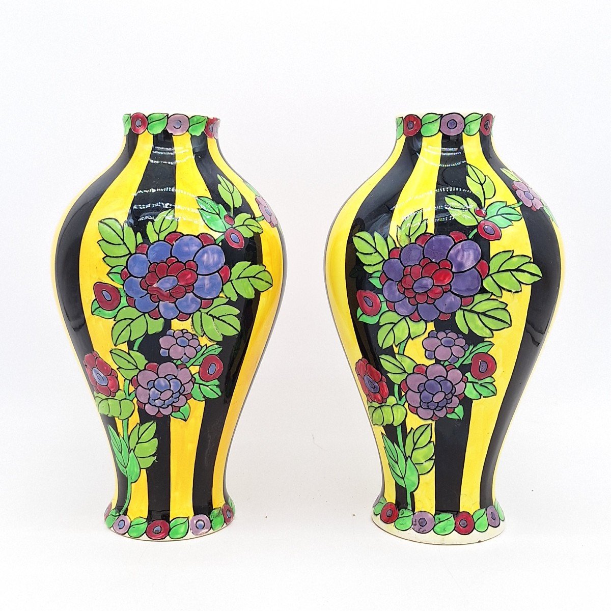 Pair Of Art Deco Vases Boch Décor D681-photo-3