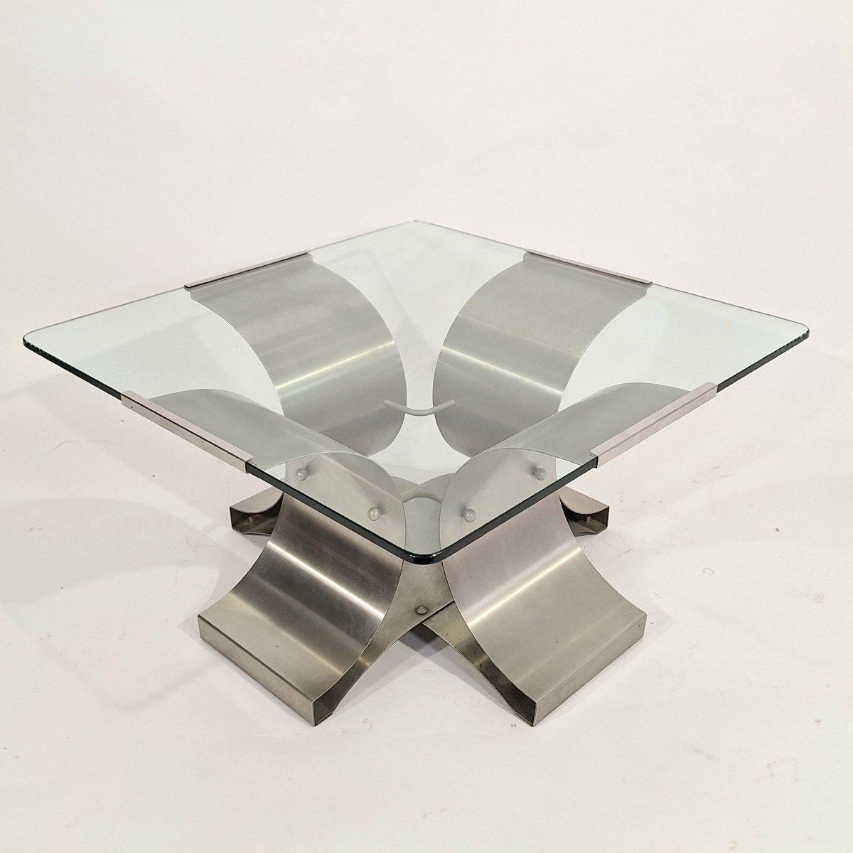 Stainless Steel And Glass Coffee Table, Michel Boyer, 1970s-photo-4