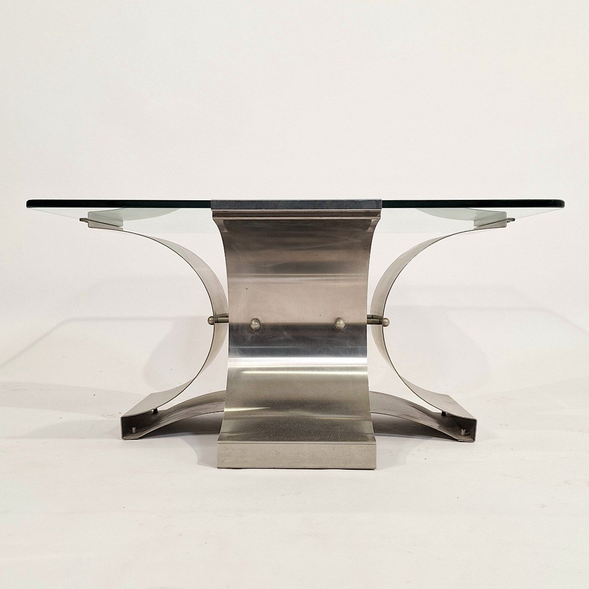 Stainless Steel And Glass Coffee Table, Michel Boyer, 1970s-photo-5