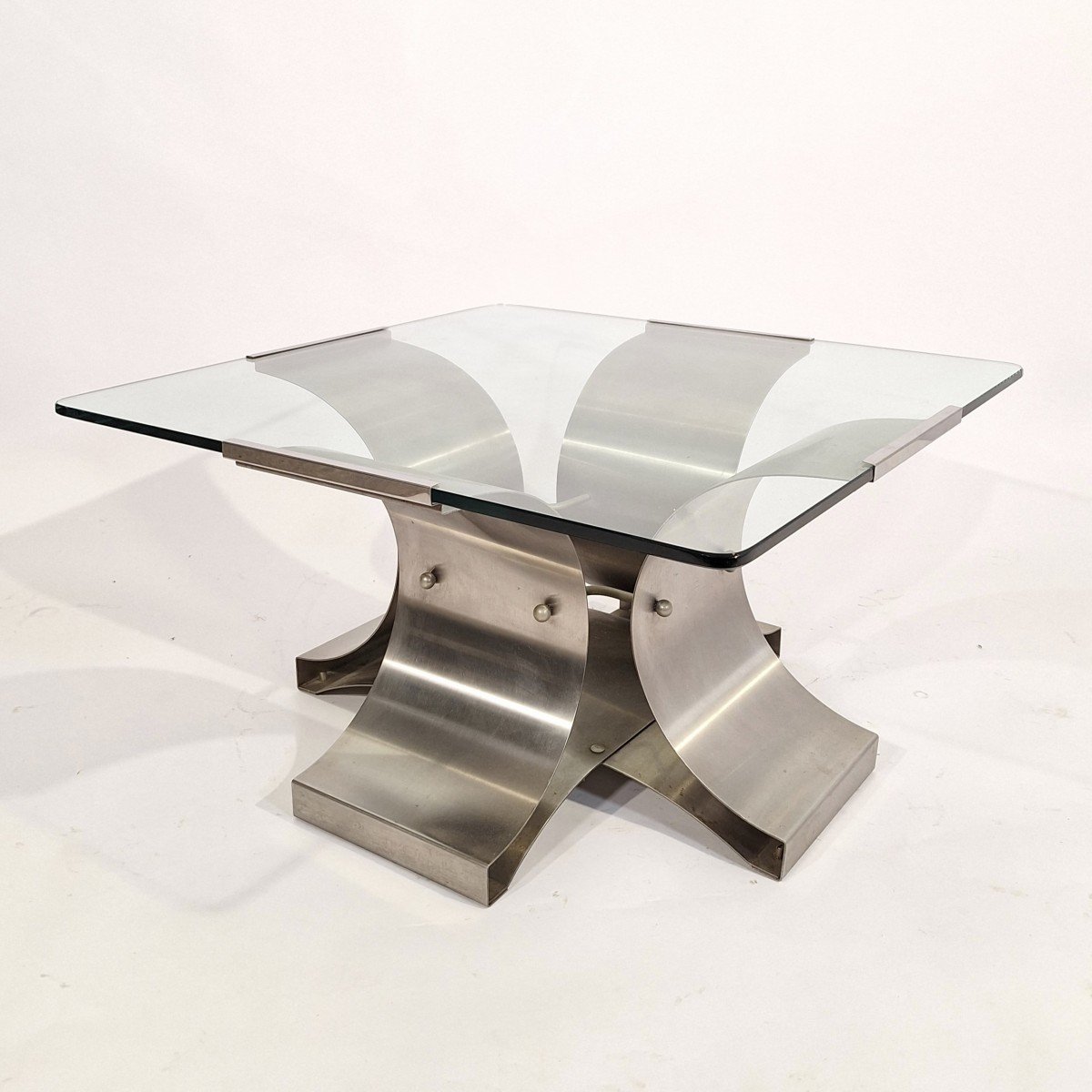 Stainless Steel And Glass Coffee Table, Michel Boyer, 1970s