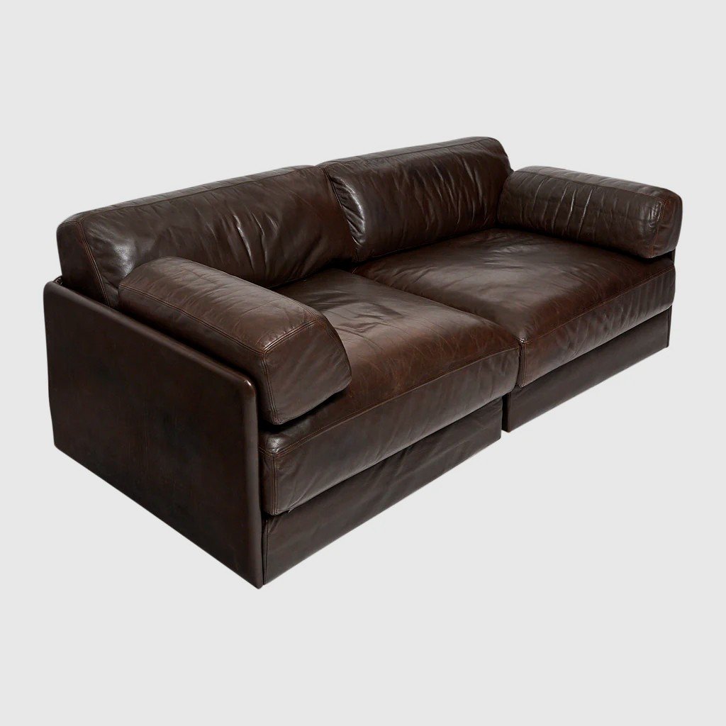 Modular 2-seater Brown Leather Sofa De Sede Ds-76, Switzerland 1970s