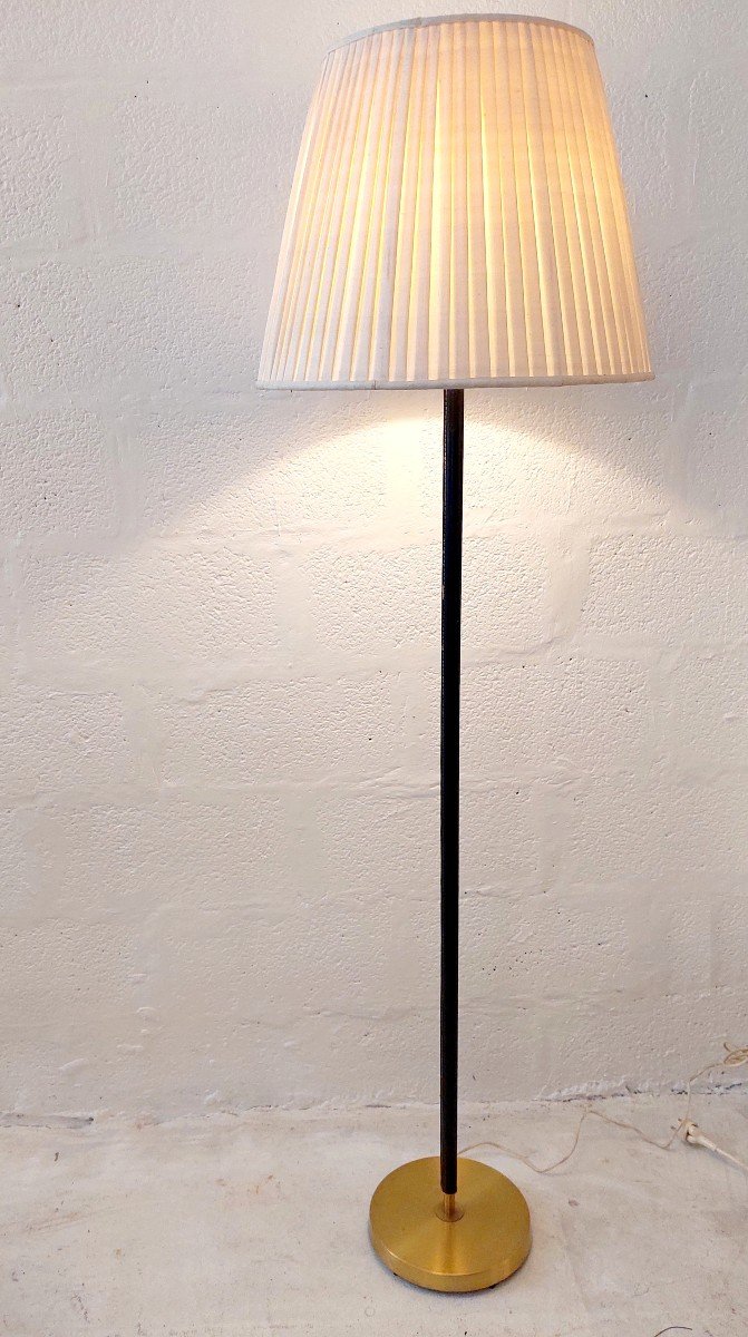 Lampadaire En Cuir Et Laiton Par Falkenbergs, Suède 1960