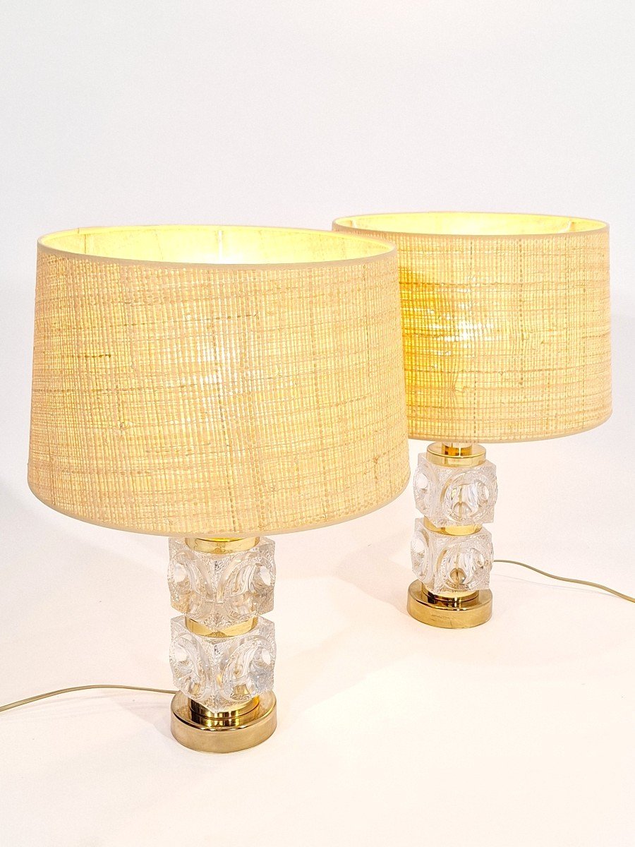 Pair Of Hollywood Regency Lamp Bases Formed From Glass Cubes  -photo-3