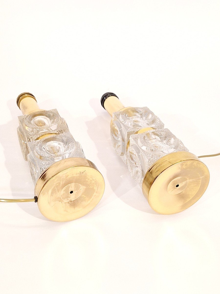 Pair Of Hollywood Regency Lamp Bases Formed From Glass Cubes  -photo-2