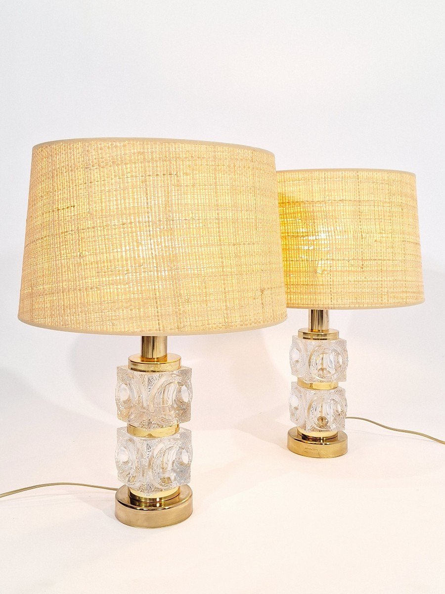 Pair Of Hollywood Regency Lamp Bases Formed From Glass Cubes  -photo-6