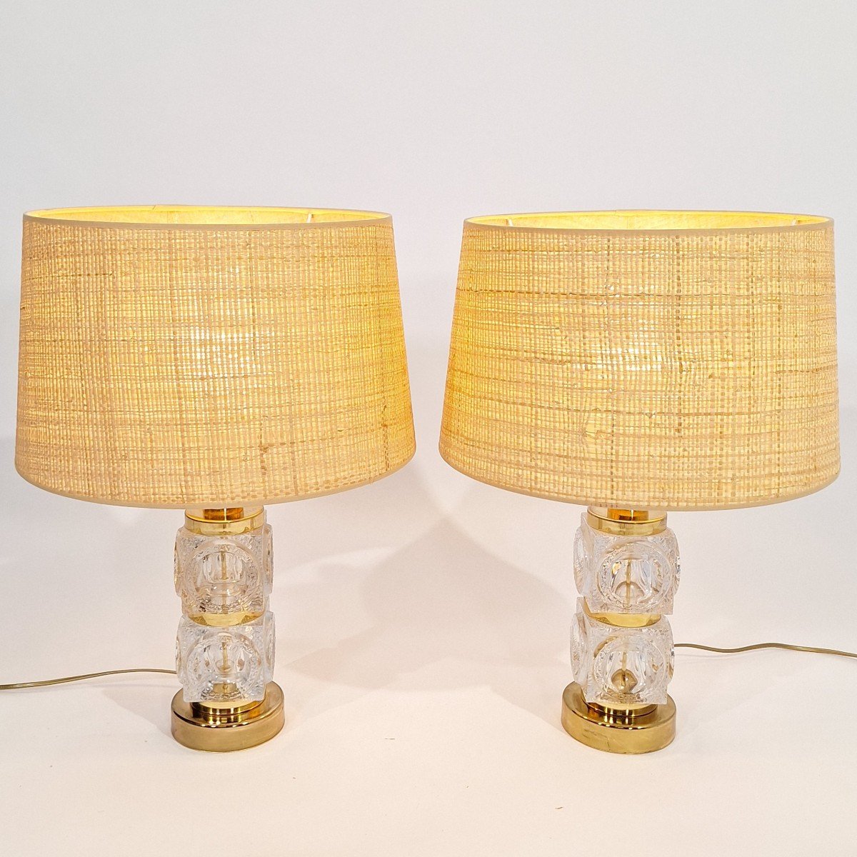 Paire De pieds Lampes Hollywood Regency formés de cubes de verres  