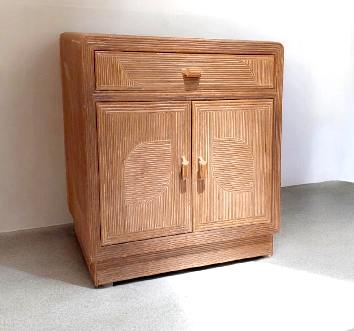 Bamboo Chest Of Drawers With 2 Doors And 1 Drawer 1980