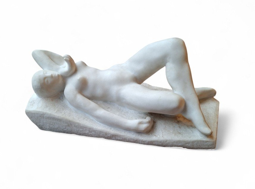 Sculpture Nu Féminin En Marbre Signée M.l. Cladel 1924