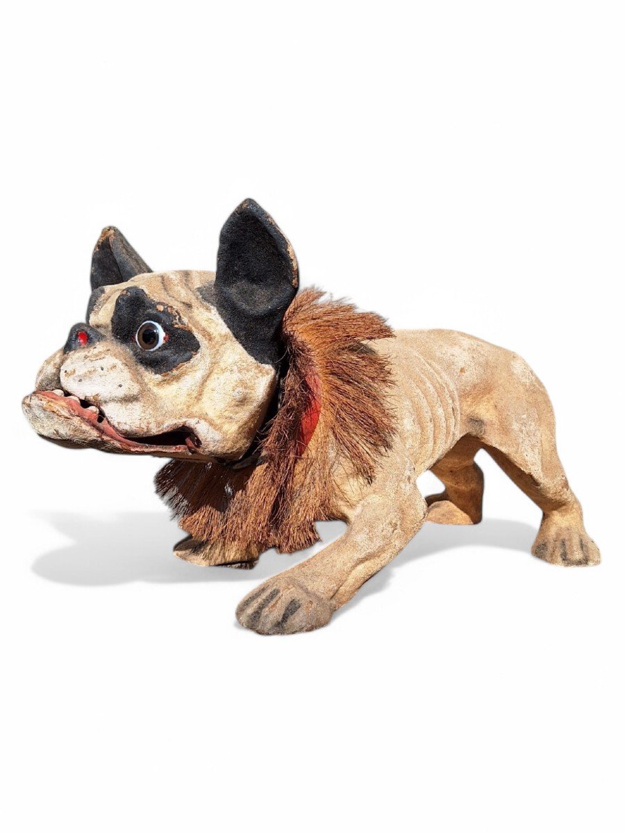 Bouledogue En Papier Mâché à Tête Articulée Et Mécanisme d'Aboiement , France, Fin XIXe-photo-1