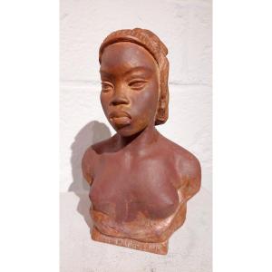 Terracotta African Woman Bust By Arthur Dupagne 1929