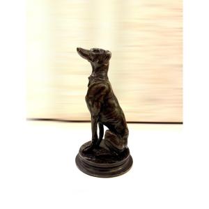 Bronze Sculpture By A.l. Barye "seated Greyhound"