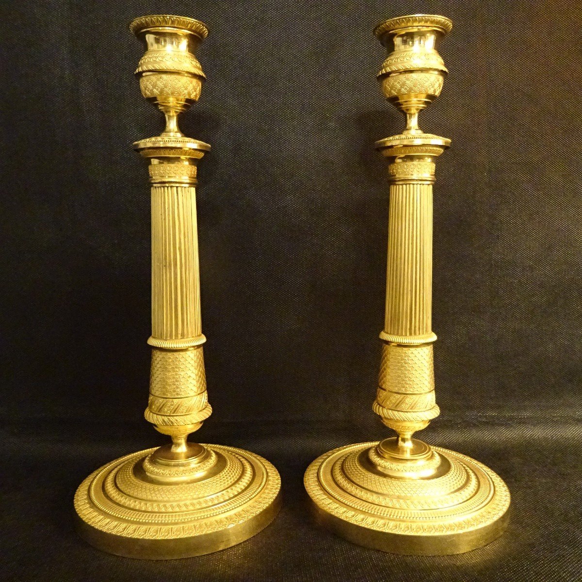 Pair Of Gilt Bronze Candlesticks From The Empire Period-photo-6